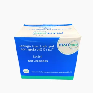 MUNCARE JERINGA DESECHABLE ESTERIL LUER SLIP EMBUTIDA 21GX 1 1/2 3ML CAJA X 100 UNIDADES